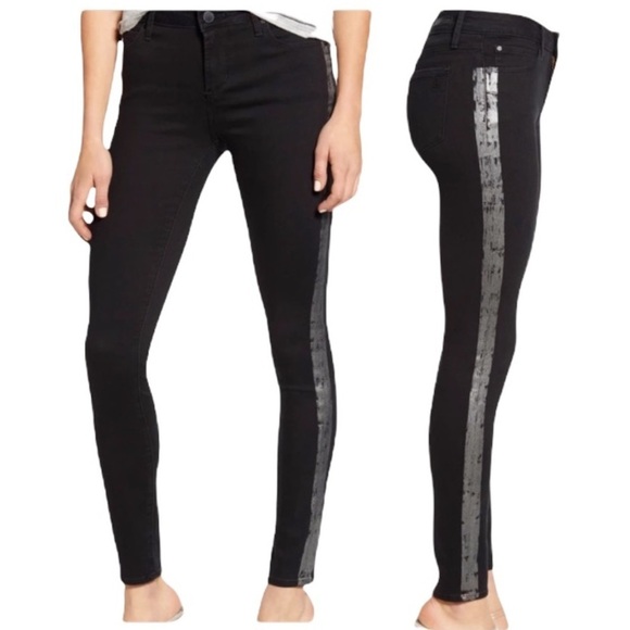 Articles Of Society Denim - NEW Articles of Society Sarah Skinny Bailey Jeans Black Silver Tuxedo Stripe